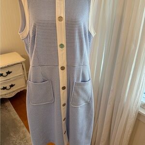 Tommy Hillfiger Blue and White Sleeveless Button-Down Dress